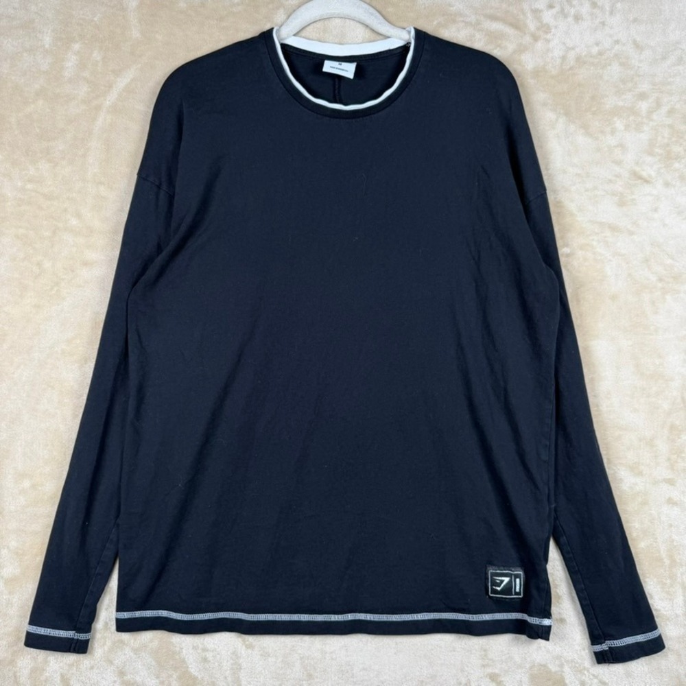 Gymshark Mens Black Long Sleeve Graphic T-Shirt Contrast Stitch GMLT5005 Size M